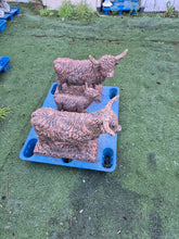 Load image into Gallery viewer, Highland Cow Family Terracotta Solid Concrete Garden Statue Ornament Set of 3
