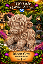 Load image into Gallery viewer, Moon Coo Highland Cow Garden Statue Solid Stone 30cm