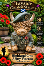 Load image into Gallery viewer, Army Veteran Highland Cow Garden Statue Solid Stone 30cm