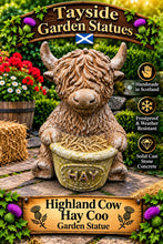 Load image into Gallery viewer, Hay Coo Highland Cow Garden Statue Solid Stone 30cm