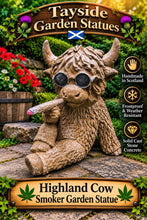 Load image into Gallery viewer, Smoker Highland Cow Garden Statue Solid Stone 30cm