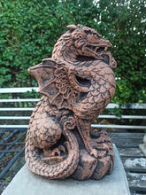 Load image into Gallery viewer, STONE GARDEN DRAGON Gothic Mythical Decor CONCRETE ORNAMENT Terracotta Colour
