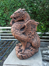Load image into Gallery viewer, STONE GARDEN DRAGON Gothic Mythical Decor CONCRETE ORNAMENT Terracotta Colour
