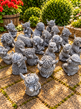 Load image into Gallery viewer, Plumber Highland Cow Garden Statue Solid Stone 30cm Antique Grey Patina
