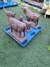 Load image into Gallery viewer, Highland Cow Family Terracotta Solid Concrete Garden Statue Ornament Set of 3
