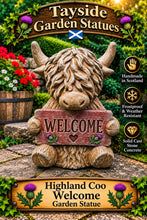 Load image into Gallery viewer, Welcome Highland Cow Garden Statue Solid Stone 30cm
