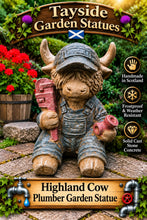 Load image into Gallery viewer, Plumber Highland Cow Garden Statue Solid Stone 30cm
