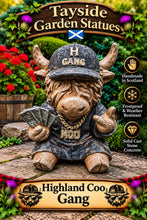 Load image into Gallery viewer, Gangster Highland Cow Garden Statue Solid Stone 30cm
