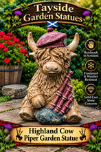 Load image into Gallery viewer, Piper Highland Cow Garden Statue Solid Stone 30cm

